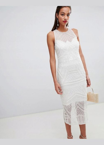 Білий сукня міді з бахромою і перлової обробкою design Asos
