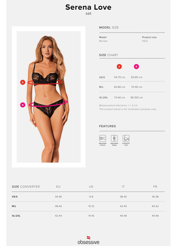 Чорний демісезонний комплект білизни мереживний serena love set Obsessive