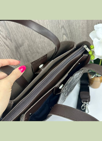 Женская большая сумка в стиле кожа рептилии коричневая Eton (322284075)