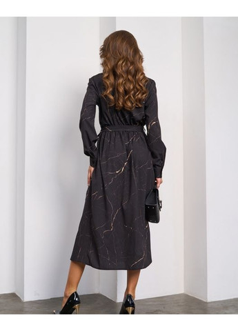 Чорна повсякденний, кежуал сукня сорочка з розрізом сукня-сорочка ISSA PLUS з малюнком