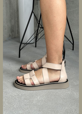 Бежевые комфортные и стильные женские сандалии босоножки с закрытой пяткой InFashion на молнии