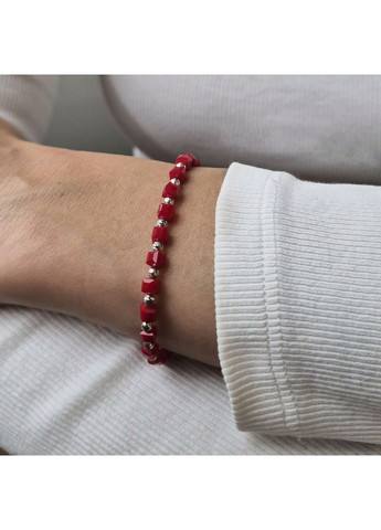 Браслет на руку шелковый с Шариками и Коралом серебро 925 пробы Родированное 6735 3.39г Nobrand (367268833)