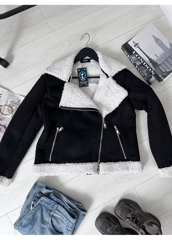 Черная демисезонная дубленка женская бежевая 00414 No Brand