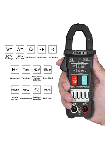 Струмовимірювальні кліщі / мультиметр цифровий ZT-QB9, True RMS, AC/DC Bside (300577499)