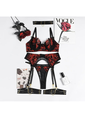 Чорний демісезонний мереживний комплект із поясом. мереживна спідня білизна. інтим білизна. білизна для ігор No Brand