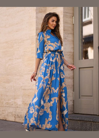 Блакитна повсякденний сукні кльош ISSA PLUS з малюнком