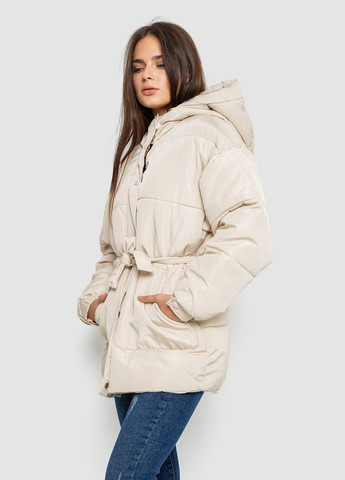 Світло-бежева демісезонна куртка жіноча демісезонна з поясом, колір світло-бежевий, 207r005 Ager