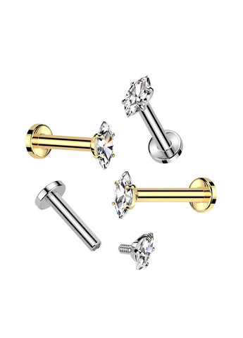 Серьга лабрет из титана для пирсинга уха, губ TIL055-1608-GDC с кристаллом (1.2мм; 8мм; ) Spikes (333342329)