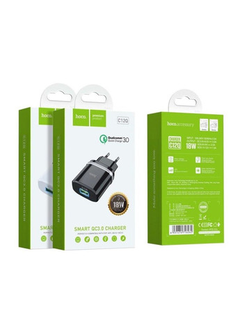 Блок для зарядки C12Q Smart QC3.0 charger Black Hoco (367724184)