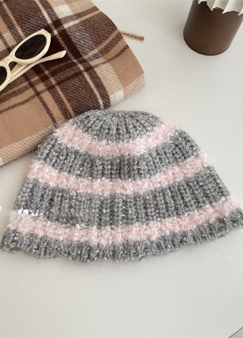Тепла В’язана Зимова Шапка в Смужку з Люрексом Модне Молодіжне Біні для Дівчат Жінок No Brand Зимова шапка (356453574)