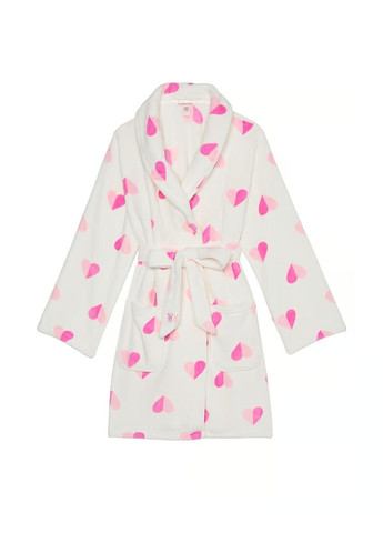 Халат Short Cozy Robe Coconut White & Pink Hearts Victoria's Secret (332796371)
