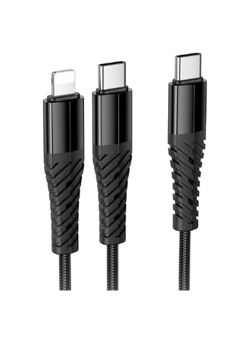 Дата кабель X123 Victory 2in1 Type-C to Lightning/Type-C 3A (1m) Hoco (388701366)