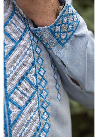 Блакитна блакитна вишиванка чоловіча льон меланж льон, віскоза (364185587)