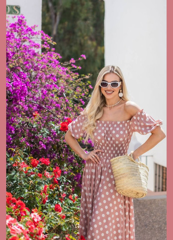 Пудрова повсякденний, вечірня, кежуал жіноча сукня з відкритими плечима Style Point з квітковим принтом