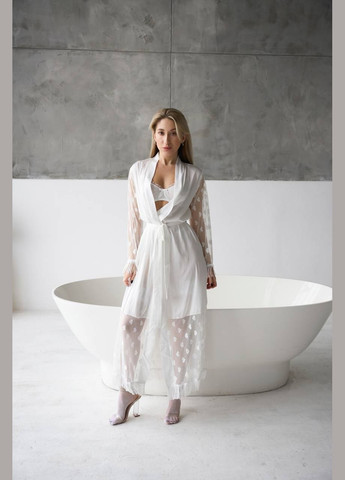 Белый соблазнительный атласный халат с прозрачными рукавами Simply sexy
