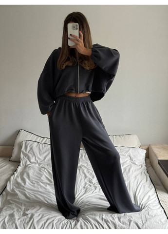 Женский спортивный костюм оверсайз: Укороченная кофта на молнии + Широкие брюки MonCher (366341350)