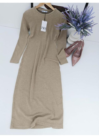 Бежевое трикотажное платье миди Zara