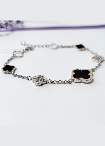 Серебряный браслет Клевер с Черной эмалью с золотой пластиной 16.5 - 19 см серебро 925 пробы 671 5.73г Nobrand (363969273)