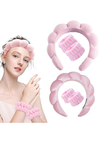 М'який косметичний обруч та напульсники комплект для вмивання ніжно-рожевий Handmade (369608807)