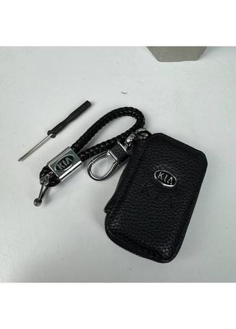 Кожаная ключница с брелоком для автомобильных ключей унисекс натуральная кожа бычья черная фурнитура металл ProDobro Kia (363221354)