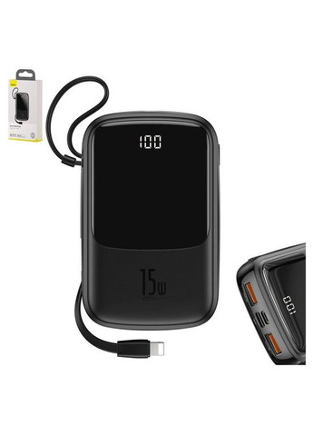 Зовнішній акумулятор PPQDB01 Qpow 10000 mAh з кабелем для iPhone чорний Baseus (279554126)