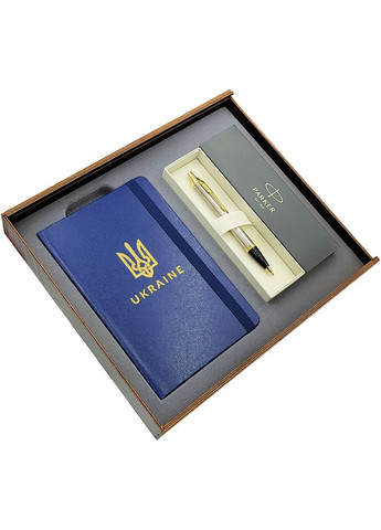 Подарунковий набір: Коробка + Кулькова ручка IM 17 Brushed Metal GT BP 22 232_TR + Блокнот Axent Partner Ukraine Cиній Parker (316622276)