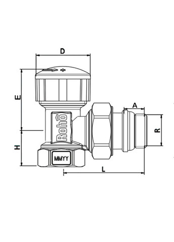 Кран радиаторный термостатический R5150-050 - 1/2" (М30х1,5) (угловой) (RO0122) Roho (322074576)
