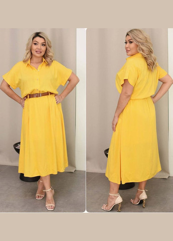 Желтое невероятно легкое и нежное платье с идеальной посадкой и длиной пояс в комплекте No Brand