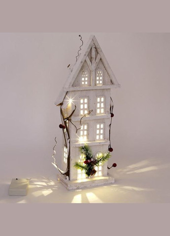 Декор "Зимній будиночок" 41см, дерев'яний білий з LED-підсвіткою Bona (329895977)