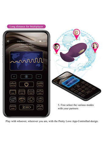 Анальный вибратор Jefferson с электростимуляцией, с приложением,, 9.2 х 3.4 Pretty Love (361670359)