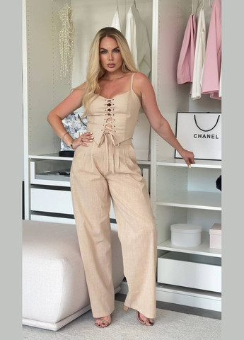 Шикарний вечірній та діловий костюм з корсетом з легкої тканини у бежевоцвіті No Brand 916-4 (342329135)