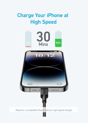 Кабель 322 USB-C to Lightning - 1.8m Nylon Black (7030799) Anker (315142375)