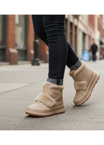 Бежевые зимние ботинки на липучках дутики на овчине утепленные хайтопы на зиму для девочки подростка Tom.M на липучке