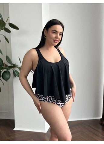 Чорний літній купальник роздільний ordinary з високою талією чорний з леопардовим топ, роздільний No Brand