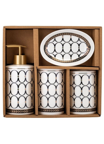 Набір для ванної кімнати 4 предмети кераміка 9190-013 білий із візерунком No Brand (346152529)