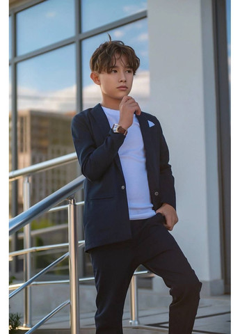 Синий демисезонный льняный костюм двойка для подростков (жакет + штаны) — замеры в описании брючный DK/DL Мода без кордонів