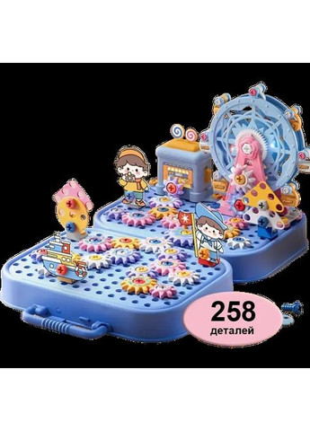 Детская мозаика-конструктор в чемоданчике Колесо обзора 258 деталей Электрическая дрель шуруповерт 2D и 3D сборка No Brand (363042267)