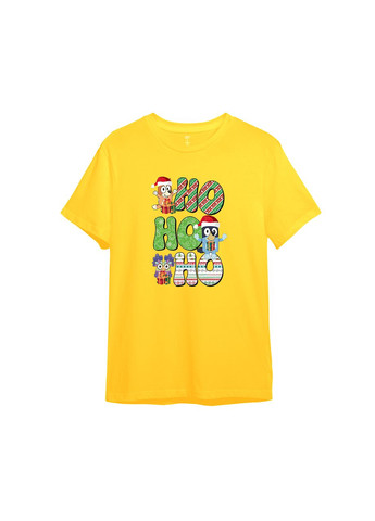 Желтая демисезонная детская новогодняя футболка с принтом "ho ho ho" (10102109894) ТiШОТКА