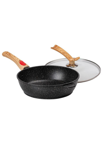 Алюмінієва глибока сковорода (3,5 л) зі скляною кришкою Ø28 см чорна HP-4-465B MGC (368767376)