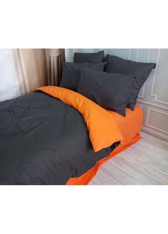 Постельное белье ДУЭТ Антрацит/Оранжевое Ранфорс Семейное на резинке MERISET (278255255)