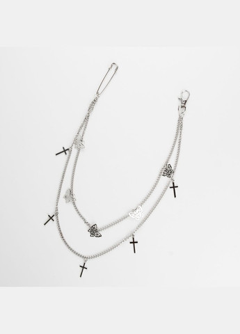 Ремінь з ланцюжком панк хрести шипи метелики чорний 110 см No Brand (335413983)