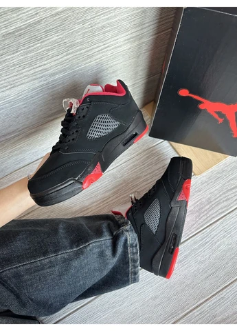 Чорні літні кросівки nike air jordan 5 low black red найк аір джордан No Brand