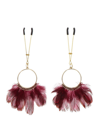Зажимы на соски золотистые Nipple Play Tweezers With Feathers с красными перьями Taboom (297132813)