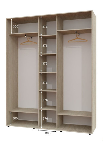 Шкаф-купе трехдверный 200*45*250 Дуб Шамони светлый 2 ДСП/Зеркало с пескоструйным рисунком ШК-04 Алекса (360459934)