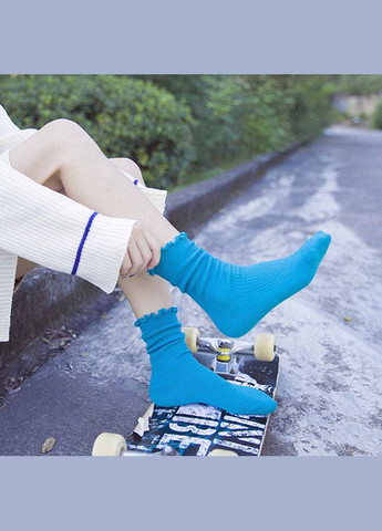 Бирюзовые носки в рубчик с рюшами бирюзовые one size (335019806)