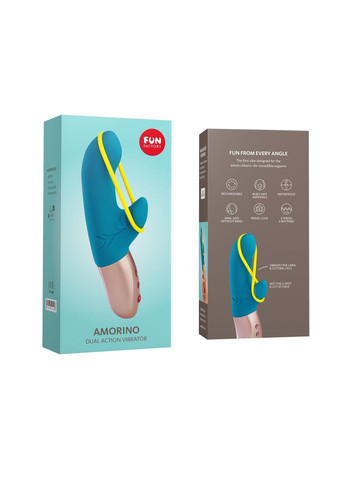Мини вибратор-кролик со стимулирующей лентой AMORINO petrol/neon yellow, лента съемная Fun Factory (314808097)