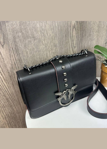 Жіноча сумочка-клатч-стило Pinko чорна з червоними вставками, маленька сумка Пінко з пташками No Brand (334729519)