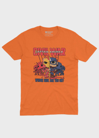 Оранжевая демисезонная футболка для мальчика с принтом супергероями - мстители (ts001-1-ora-006-025-004-b) Modno