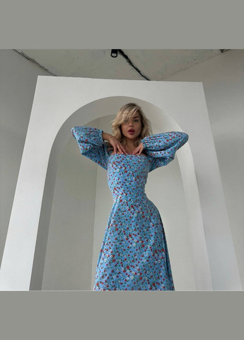 Блакитна повсякденний жіноча сукня з квітковим принтом Україна з квітковим принтом