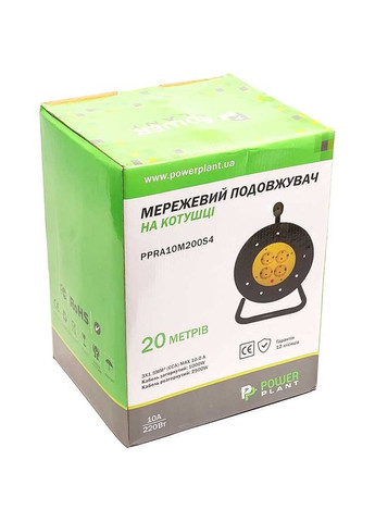 Подовжувач JY-2002/20 4 розетки 20м 10А 3x1.5мм2 Black/Yellow (PPRA10M200S4) PowerPlant (323204902)